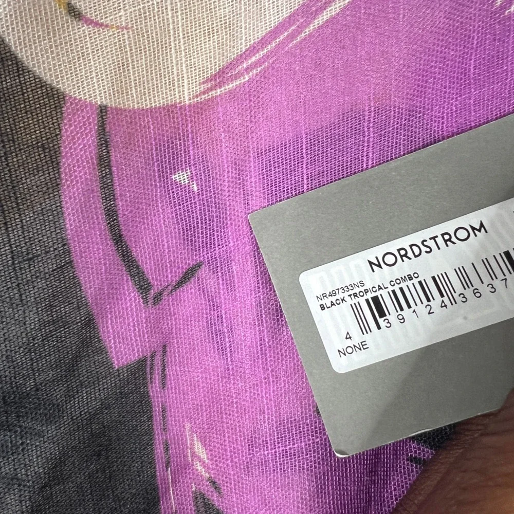 Nordstrom Rack Floral Kimono Wrap OS Black Purple Resort Beach Swim Cover Up